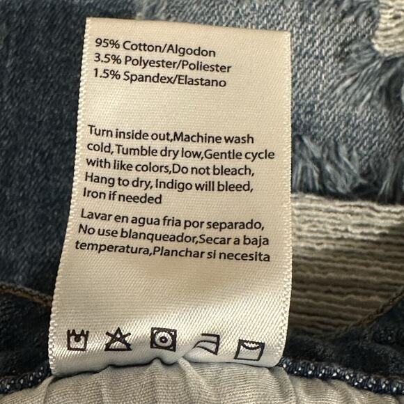 Risen Women’s M Medium Wash Distressed Stretch Y2K Frayed Denim Mini Skirt - Picture 9 of 11